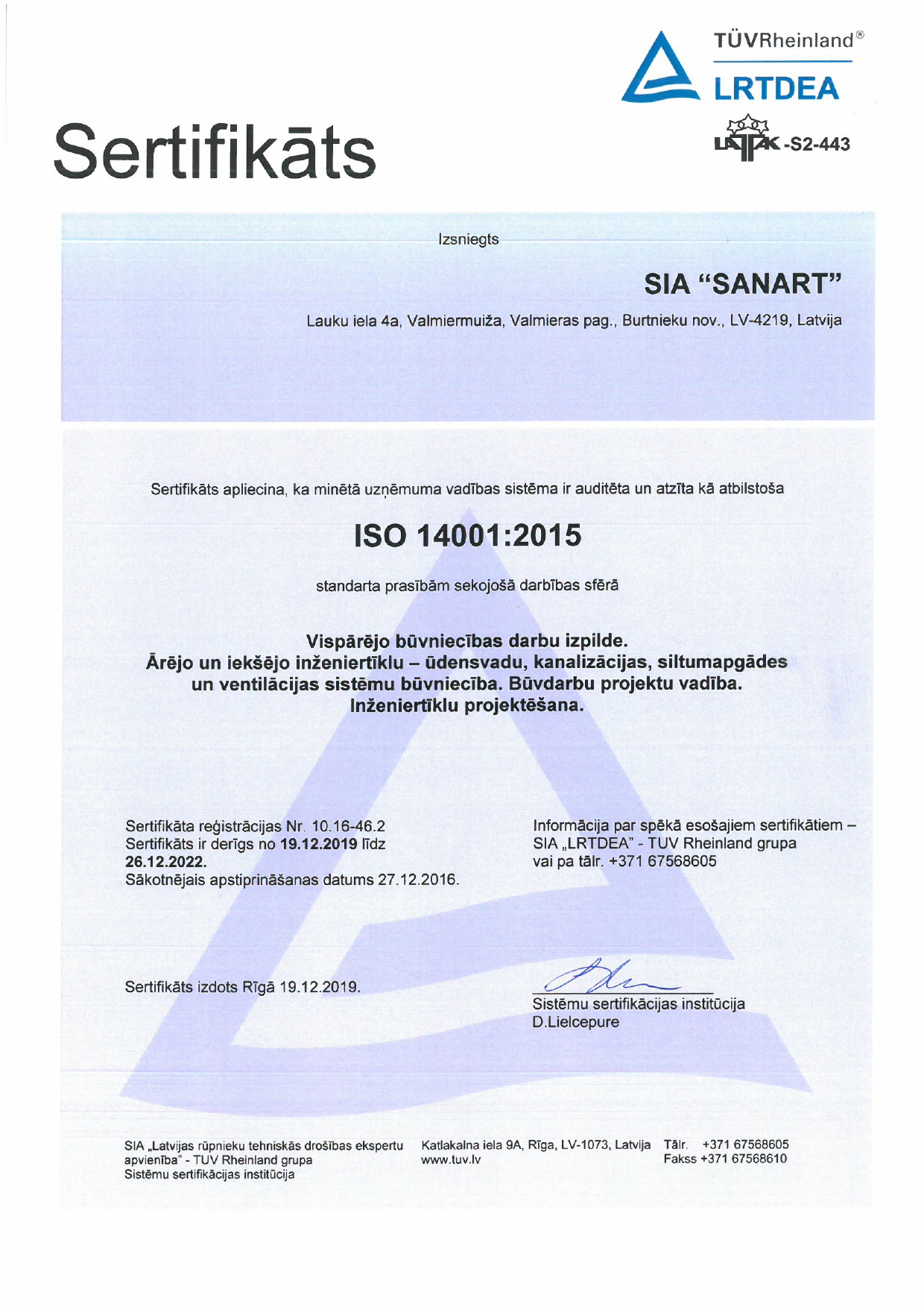 Sert SANART ISO.14001 2019 LV 1